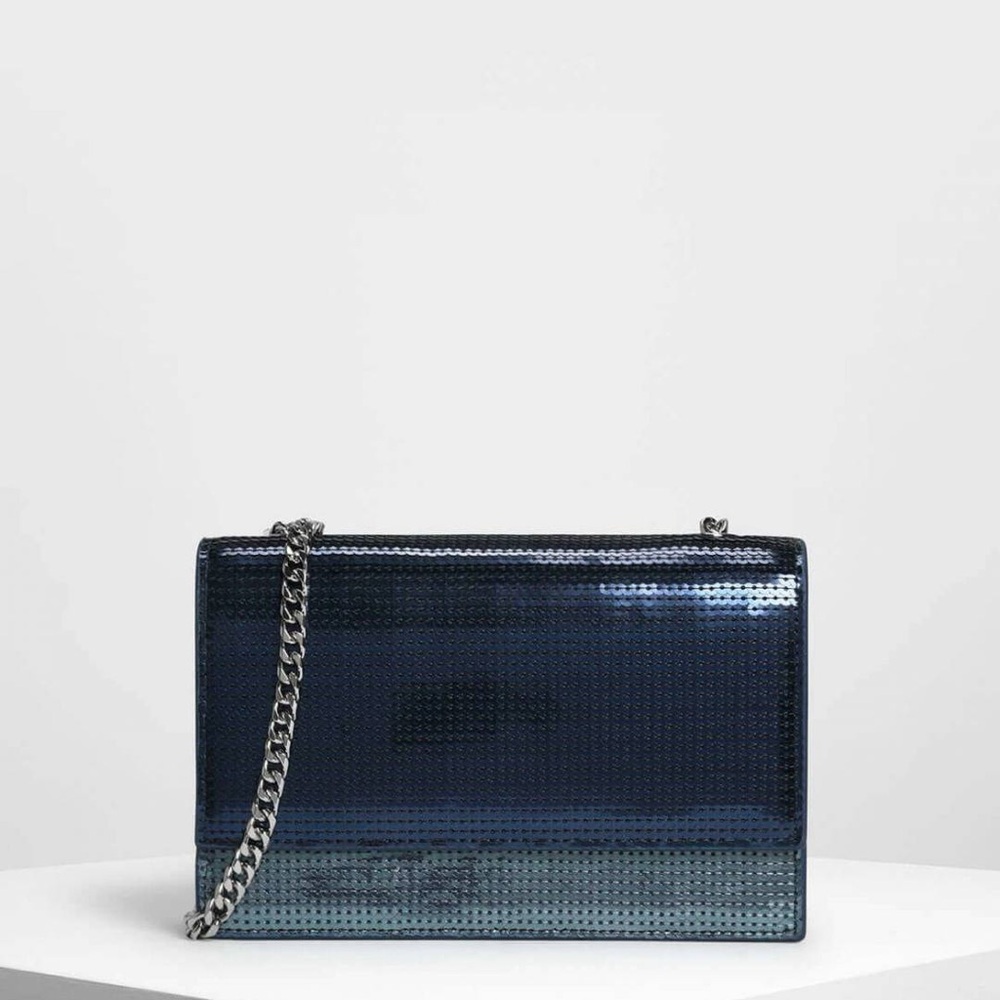 Elegant Blue Sequin Chain Bag